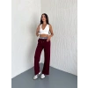 Bordo Alo Çizgili Ribana Pantolon