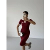 Bordo Alo Yakalı Likralı Elbise