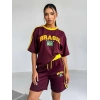 Bordo Brasil Oversize Unisex Şortlu Takım