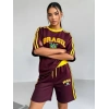 Bordo Brasil Oversize Unisex Şortlu Takım