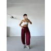 Bordo Oysho Modal Kumaş Şalvar Pantolon