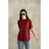 Bordo Oysho Yırtmaçlı Modal Oversize Tshirt