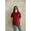 Bordo Oysho Yırtmaçlı Modal Oversize Tshirt