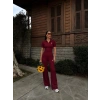 Bordo Polo Yaka Ottoman İkili Takım