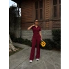 Bordo Polo Yaka Ottoman İkili Takım