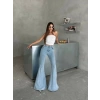 Buz Mavi İspanyol Paça Likralı Kot Pantolon