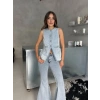 Buz Mavi İspanyol Paça Yelekli Denim Takım