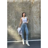 Buz Mavi Yüksek Bel En Boy Likralı Kot Tayt