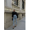 Buz Mavisi Yüksel Bel En Boy Likralı Kot Tayt