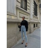 Buz Mavisi Yüksel Bel En Boy Likralı Kot Tayt