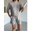 Gri Alo Yoga Modal Crop Şortlu Takım