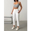 Işıltılı Cep Detaylı Mom Fit Beyaz Kot Pantolon