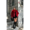 Kırmızı Midi Boy Şal Yaka İthal Kürk