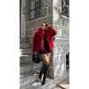 Kırmızı Midi Boy Şal Yaka İthal Kürk