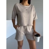 Krem Alo Yoga Modal Crop Şortlu Takım