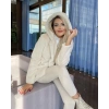 Krem Kapşonlu İçi Astarlı Rabbit Peluş Kaban