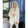 Krem Kapşonlu İçi Astarlı Rabbit Peluş Kaban