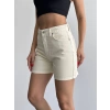 Krem Yüksek Bel Premium Denim Bermuda Şort