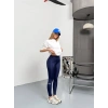 Lacivert Alo Bilek Baskılı Sıkılaştırıcı Yüksek Bel Tayt