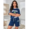 Lacivert Brasil Oversize Unisex Şortlu Takım