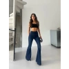 Mavi İspanyol Paça Yüksek Bel Jean Tayt