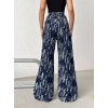Mavi Yıkamalı Desenli Wide Leg Jean Pantolon