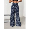 Mavi Yıkamalı Desenli Wide Leg Jean Pantolon