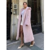 Pembe Kapşonlu Uzun İthal Kürk