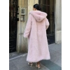 Pembe Kapşonlu Uzun İthal Kürk