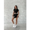 Siyah Alo Çizgili Ribana Şort Etekli Takım