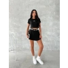 Siyah Alo Çizgili Ribana Şort Etekli Takım