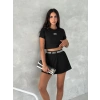 Siyah Alo Çizgili Ribana Şort Etekli Takım