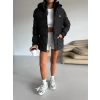 Siyah Alo Oversize Kapşonlu Şişme Mont