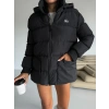Siyah Alo Oversize Kapşonlu Şişme Mont