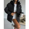 Siyah Alo Oversize Kapşonlu Şişme Mont