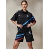 Siyah Bmw Şeritli Penye Kumaş Şortlu Takım