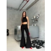 Siyah İspanyol Paça Likralı Kot Pantolon