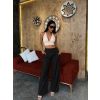 Siyah Tensel Kumaş Pul Detaylı Palazzo Pantolon