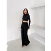 Siyah Yandan Taşlı Bol Paça Pantolon