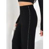 Siyah Yandan Taşlı Bol Paça Pantolon