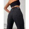 Siyah Yüksek Bel Katmanlı Tasarım Denim Pantolon