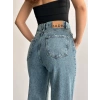 Taş Detaylı Yüksek Bel Wide Leg Jean Pantolon