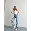 Yazı Detaylı Wide Leg Jean Pantolon