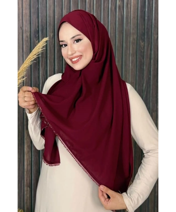 2029 Taşlı Şal Bordo