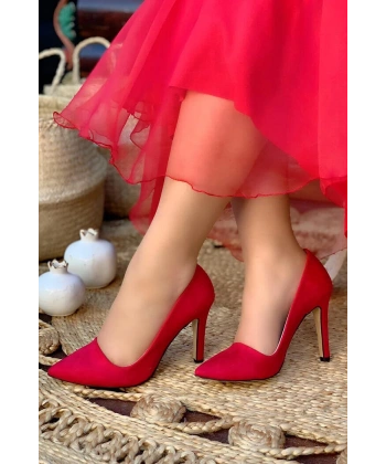 6538 Süet Stiletto Kırmızı