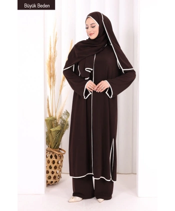 8001-1 Biyeli Pantolonlu Tunik Takım  Şal Kahverengi