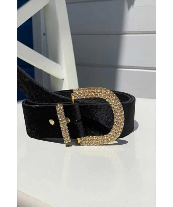9002 Taşlı Kadife Kemer Gold