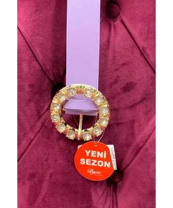 9059 Deri Taşlı Kemer Lila