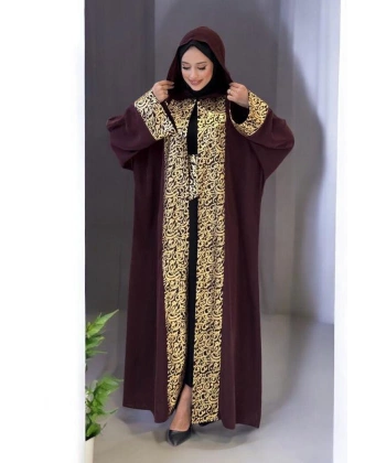 Arapça Harf Baskılı Abaya 70014 Bordo