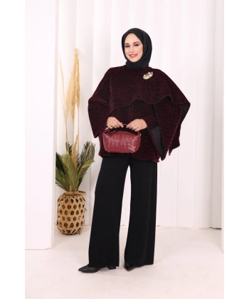 Atkı Detay Leoparlı Panço 70061-1 Bordo